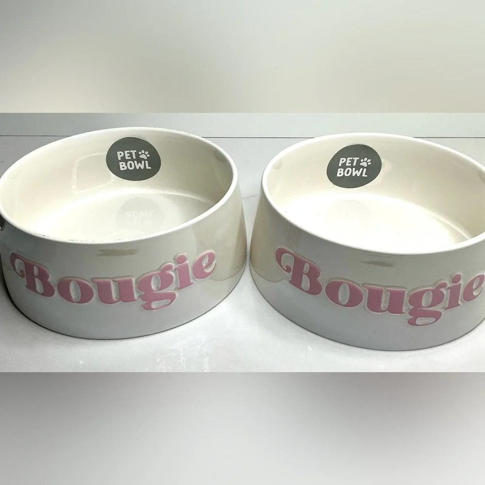 2 Rocky Bear Ceramic Pet Bowl Medium Bougie Hand Wash New